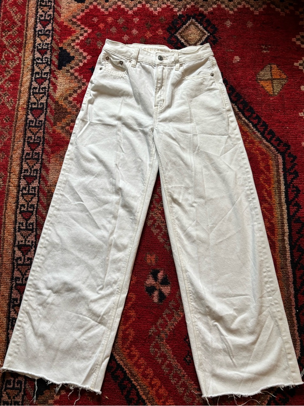 American Eagle Outfitters White Wide Leg High-Rise Jeans Strigrid Size 00